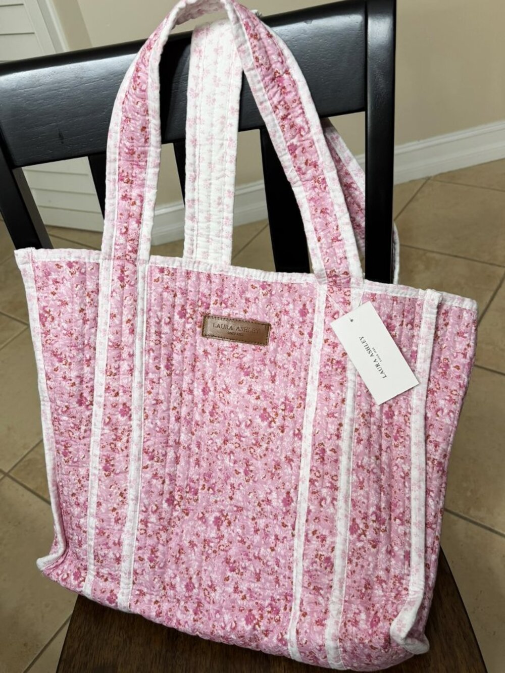 Laura Ashley Winter Forest Blush Cotton Quilted Floral Tote Bag